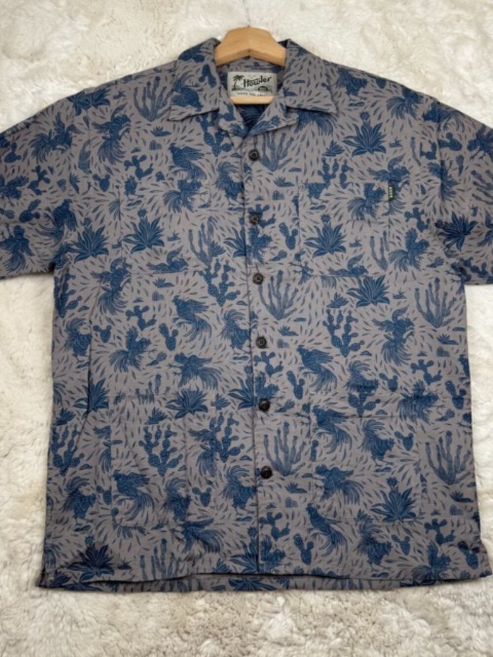 Howler Bros Sunset Scout Shirt Blue Hawaiian Cowboy Rooster Camp Mens Size Small